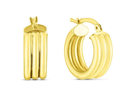 14K Yellow Gold Small Triple Row Round Hoop Earrings (10.00 mm)