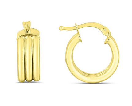 14K Yellow Gold Small Triple Row Round Hoop Earrings (10.00 mm)