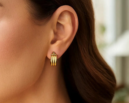 14K Yellow Gold Small Triple Row Round Hoop Earrings (10.00 mm)