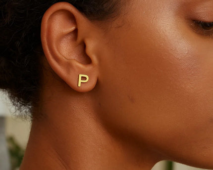 14K Yellow Gold Yours Truly Initial P Stud Earrings