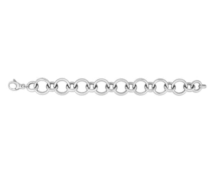 Sterling Silver Rhodium Plated Round Link Bracelet