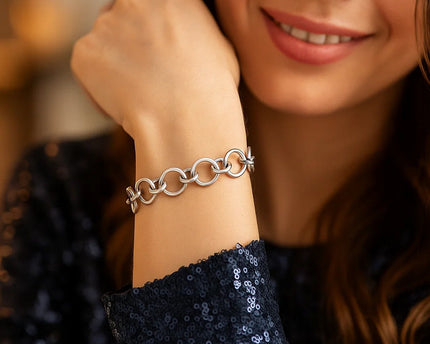 Sterling Silver Rhodium Plated Round Link Bracelet