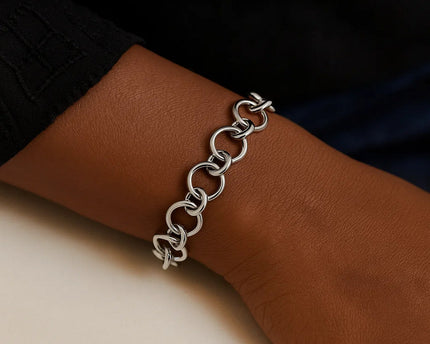 Sterling Silver Rhodium Plated Round Link Bracelet