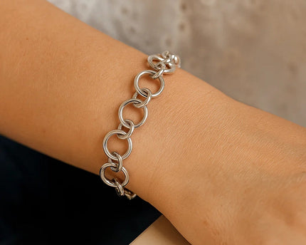 Sterling Silver Rhodium Plated Round Link Bracelet