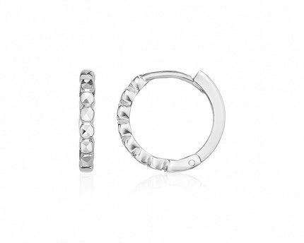 14k White Gold Petite Textured Round Hoop Earrings