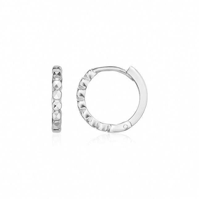 14k White Gold Petite Textured Round Hoop Earrings