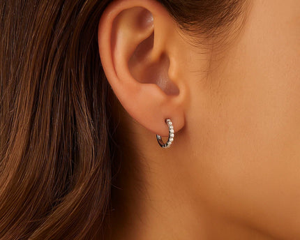 14k White Gold Petite Textured Round Hoop Earrings