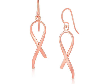 14k Rose Gold Polished Ribbon Style Drop Earrings