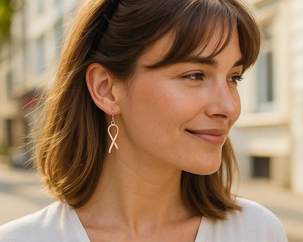 14k Rose Gold Polished Ribbon Style Drop Earrings