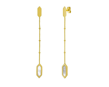 14K Yellow Gold Hexagon Mother of Pearl Drop Earrings