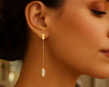 14K Yellow Gold Hexagon Mother of Pearl Drop Earrings