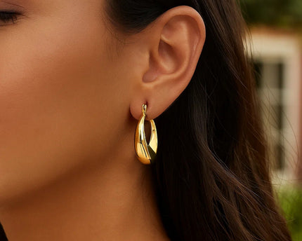 14k Yellow Gold Polished Puffed Hoop Earrings