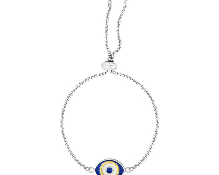 Sterling Silver Adjustable Two Toned Enameled Evil Eye Friendship Bracelet
