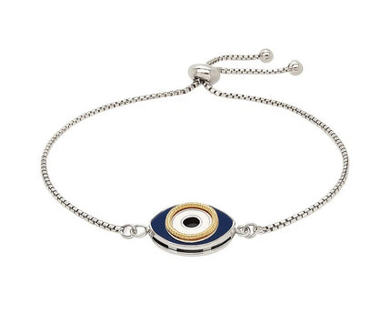Sterling Silver Adjustable Two Toned Enameled Evil Eye Friendship Bracelet