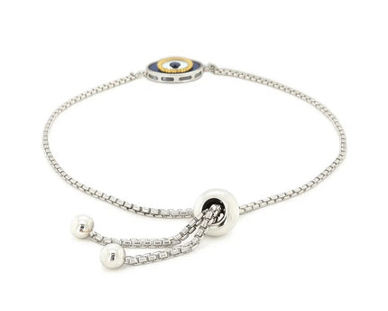 Sterling Silver Adjustable Two Toned Enameled Evil Eye Friendship Bracelet