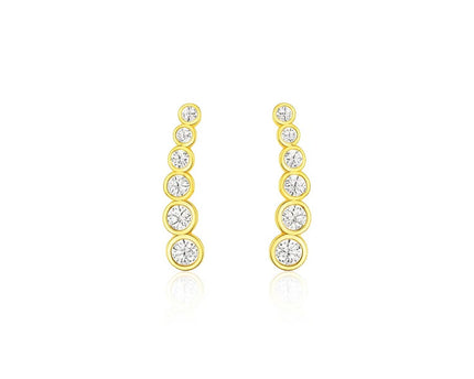 14k Yellow Gold Graduated Circles Climber Post Earrings with Cubic Zirconias