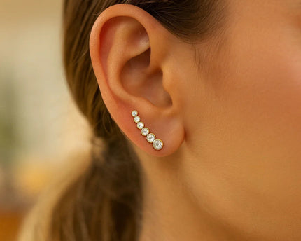 14k Yellow Gold Graduated Circles Climber Post Earrings with Cubic Zirconias