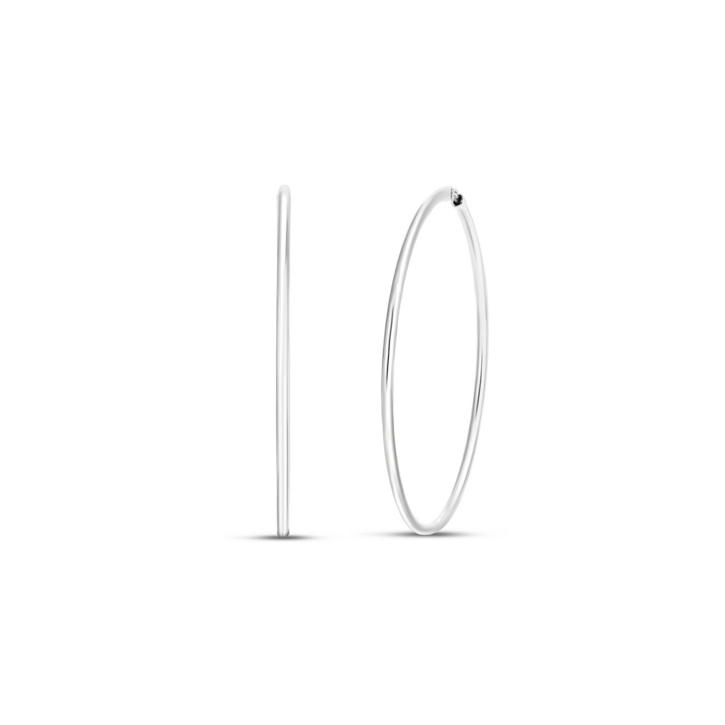 Rhodium Plated Endless Hoop Earrings in Sterling Silver
