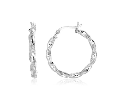 Sterling Silver Round Twisted Hoop Earrings(3x20mm)