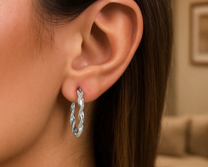 Sterling Silver Round Twisted Hoop Earrings(3x20mm)