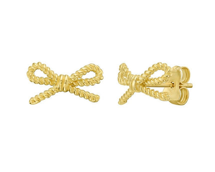 14K Yellow Gold Twisted Rope Large Bow Earrings