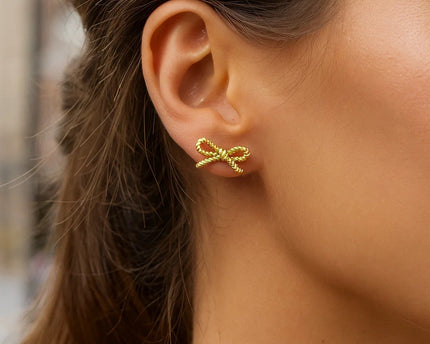 14K Yellow Gold Twisted Rope Large Bow Earrings