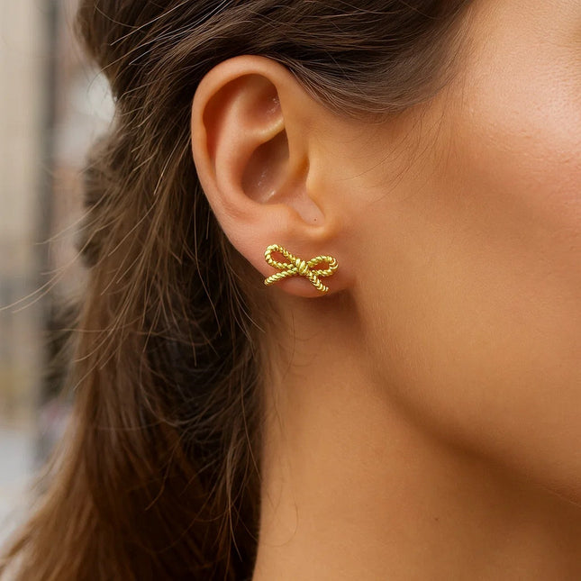 14K Yellow Gold Twisted Rope Large Bow Earrings