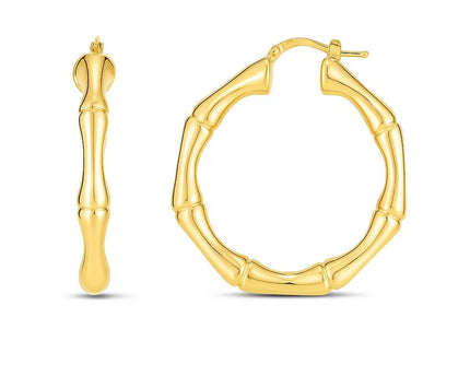 14k Yellow Gold Large Bamboo Hoops
