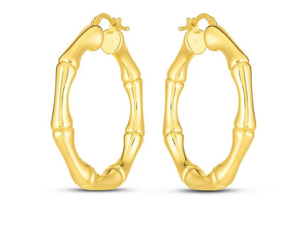 14k Yellow Gold Large Bamboo Hoops