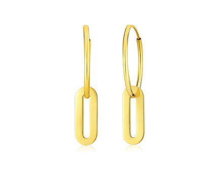 14k Yellow Gold Huggie Style Hoop Earrings with Paperclip Link Drops