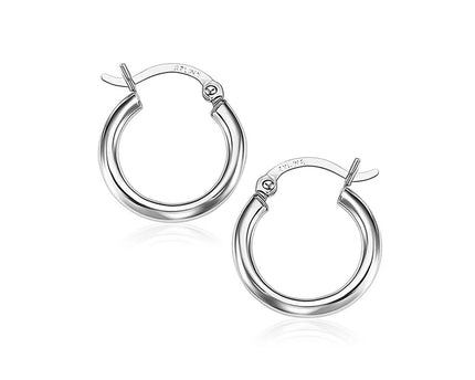 10k White Gold Polished Hoop Earrings (2x15 mm)