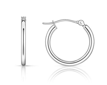 10k White Gold Polished Hoop Earrings (2x15 mm)