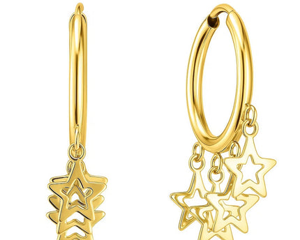14K Yellow Gold Endless Star Charm Huggie Hoop Earrings