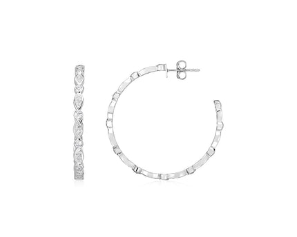 Sterling Silver Hoop Earrings with Round and Marquise Cubic Zirconias(2x30mm)