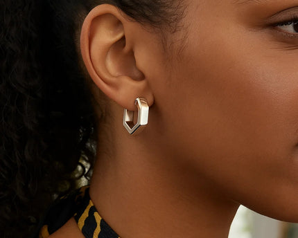 Sterling Silver Hexagon Hoop Earrings