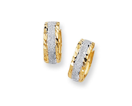 14K Two Tone Gold Center Huggie Earrings