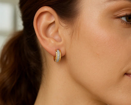 14K Two Tone Gold Center Huggie Earrings