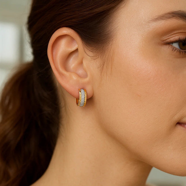 14K Two Tone Gold Center Huggie Earrings