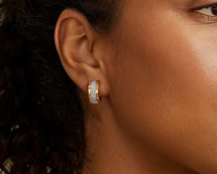 14K Two Tone Gold Center Huggie Earrings