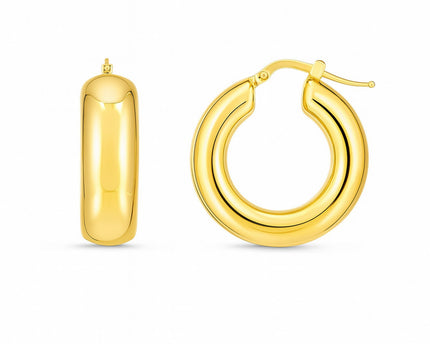 14k Yellow Gold Medium Puffy Hoops