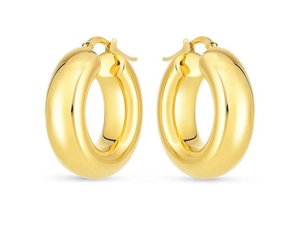14k Yellow Gold Medium Puffy Hoops