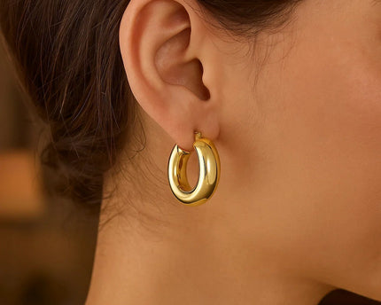 14k Yellow Gold Medium Puffy Hoops