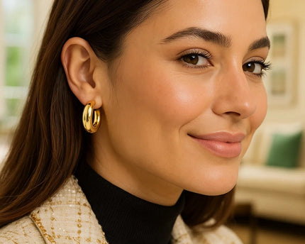 14k Yellow Gold Medium Puffy Hoops