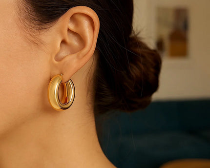 14k Yellow Gold Medium Puffy Hoops