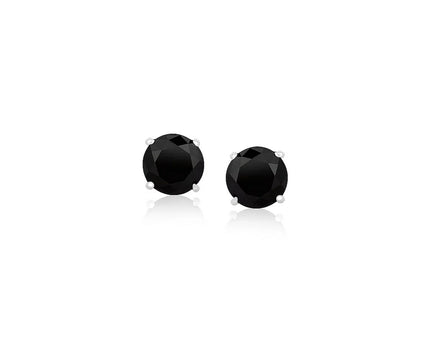 14k White Gold Stud Earrings with Black Faceted Cubic Zirconia(5mm)
