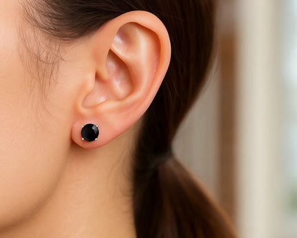 14k White Gold Stud Earrings with Black Faceted Cubic Zirconia(5mm)