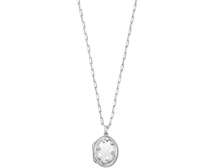 Sterling Silver Rhodium Plated Oval Vine Locket Necklace