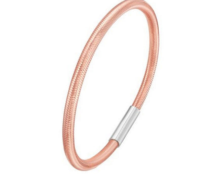 Sterling Silver Rose Gold Plated Basketweave Stretch Bangle