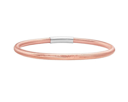 Sterling Silver Rose Gold Plated Basketweave Stretch Bangle