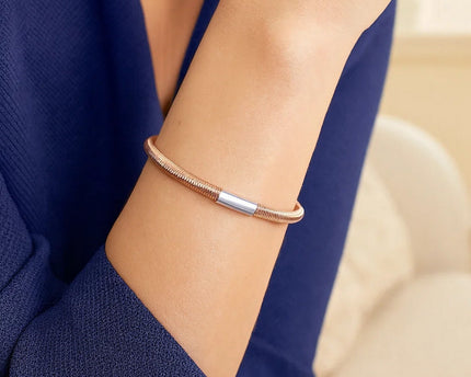 Sterling Silver Rose Gold Plated Basketweave Stretch Bangle